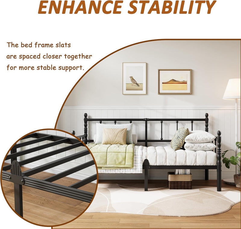 Bed Frame with Headboard Metal Day Mattress Slide