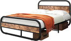 Bed Frame with Headboard Metal Platform Wood Headboard