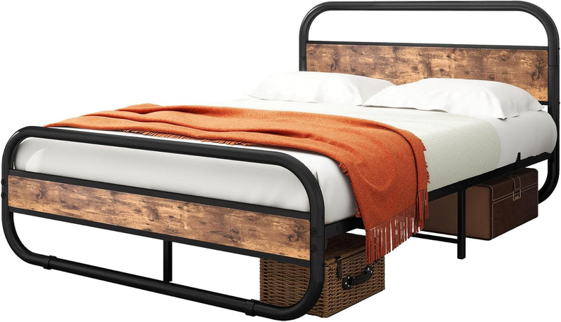 Bed Frame with Wood Headboard and Footboard Metal