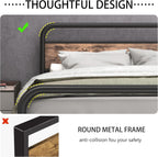 Bed Frame with Headboard Metal Platform Wood Headboard