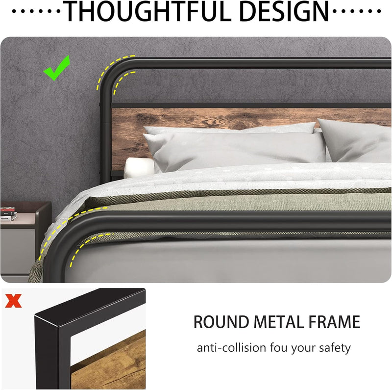 Bed Frame with Wood Headboard and Footboard Metal