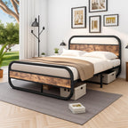 Bed Frame with Headboard Metal Platform Wood Headboard