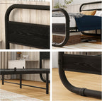 Bed Frame with Headboard Metal Platform Wood Headboard