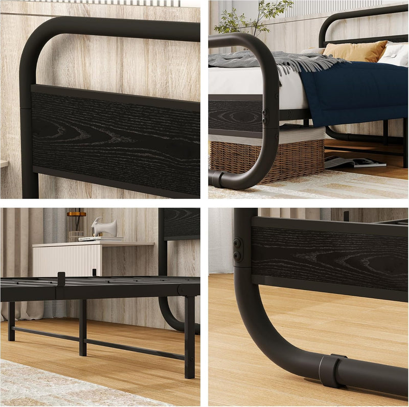 Bed Frame with Wood Headboard and Footboard Metal