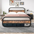 Bed Frame with Headboard Metal Platform Wood Headboard