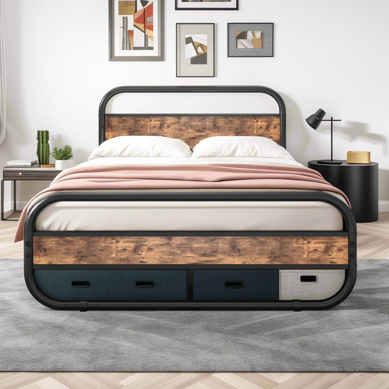 Bed Frame with Wood Headboard and Footboard Metal