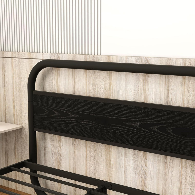 Bed Frame with Wood Headboard and Footboard Metal