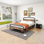 Bed Frame with Headboard Metal Platform Wood Headboard