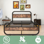 Bed Frame with Headboard Metal Platform Wood Headboard