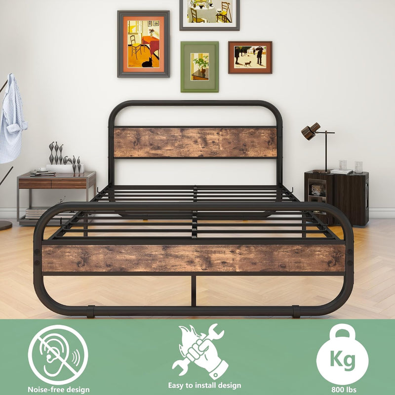 Bed Frame with Wood Headboard and Footboard Metal