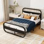 Bed Frame with Headboard Metal Platform Wood Headboard