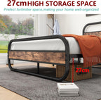 Bed Frame with Headboard Metal Platform Wood Headboard