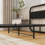 Bed Frame with Headboard Metal Platform Wood Headboard