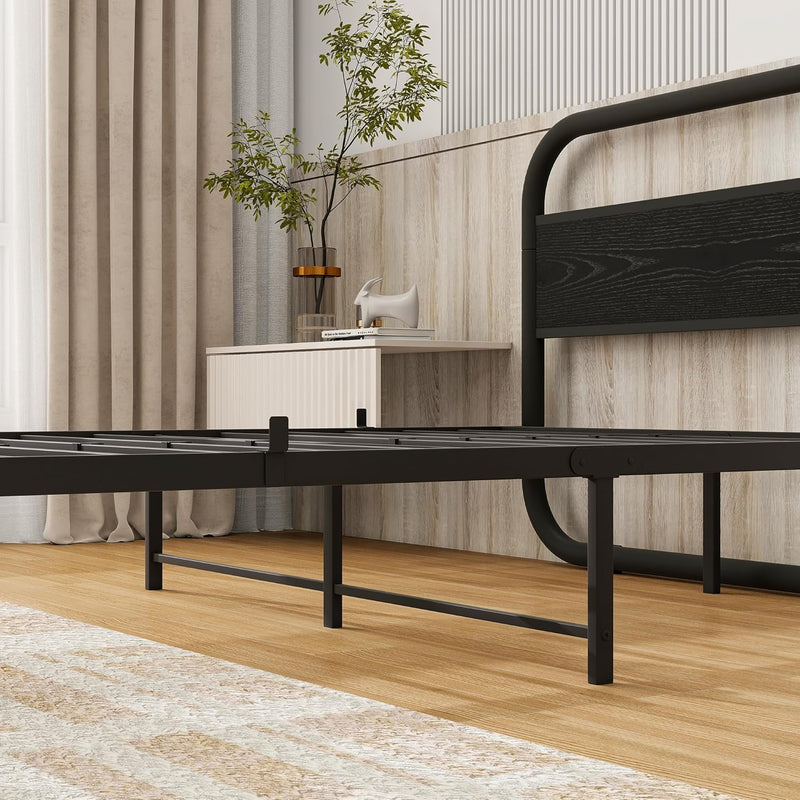Bed Frame with Wood Headboard and Footboard Metal