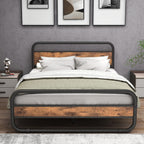 Bed Frame with Headboard Metal Platform Wood Headboard