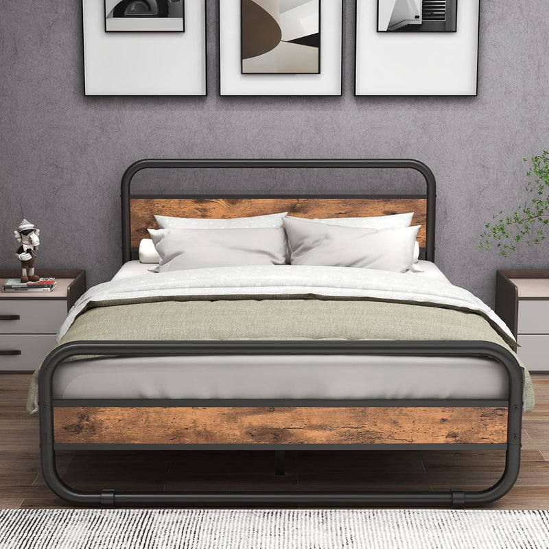 Bed Frame with Wood Headboard and Footboard Metal