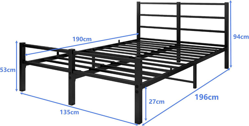 Bed Frame with Headboard Metal Slats Support Platform