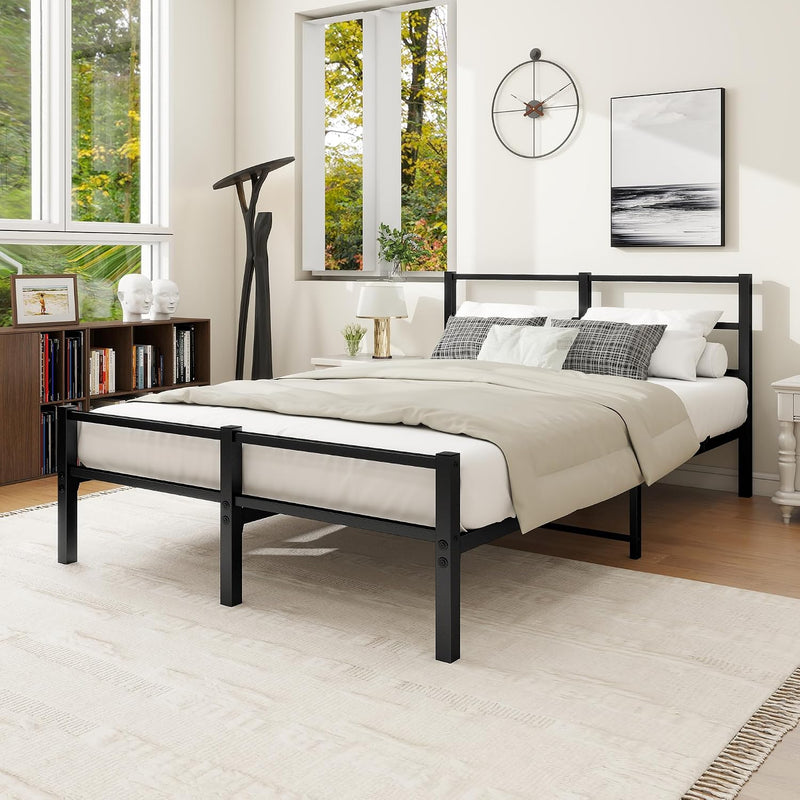 Bed Frame with Headboard Metal Slats Support Platform