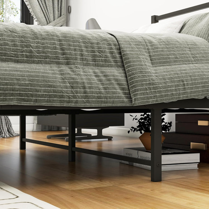 Bed Frame with Headboard Metal Slats Support Platform