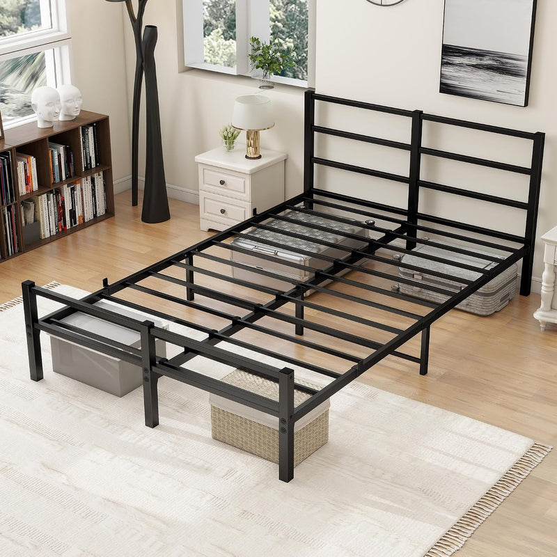 Bed Frame with Headboard Metal Slats Support Platform