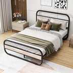 Bed Frame with Headboard Oval-Shaped Platform Under-Bed Storage
