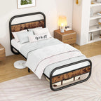 Bed Frame with Headboard Oval-Shaped Platform Under-Bed Storage