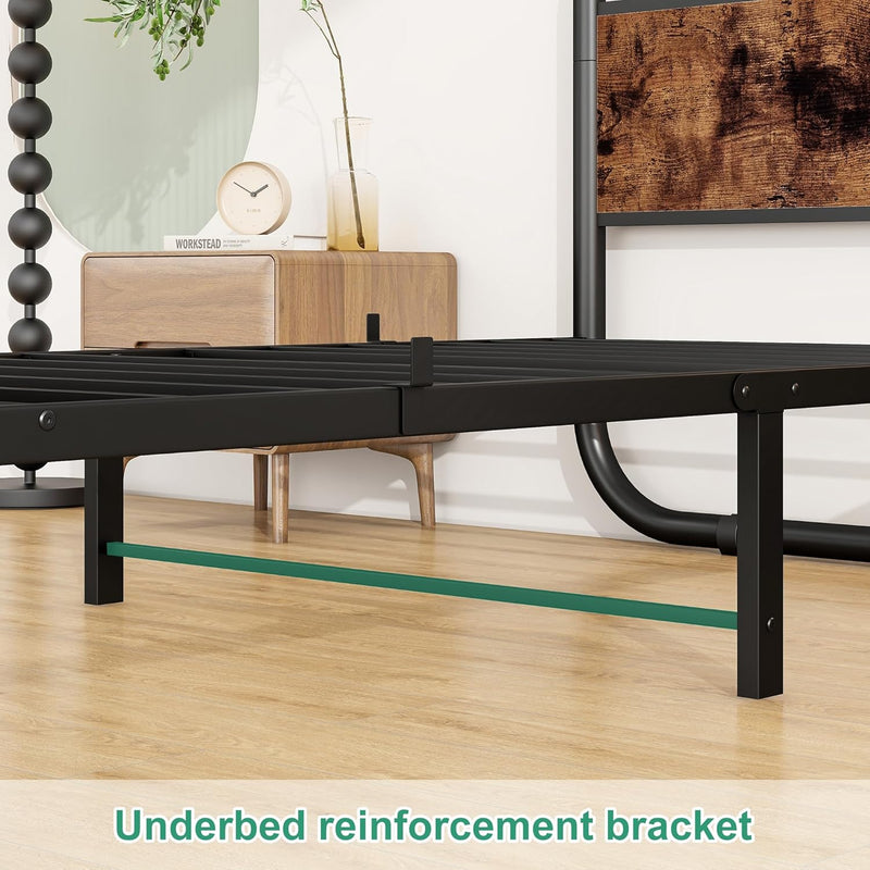 Bed Frame with Headboard Oval-Shaped Platform Under-Bed Storage