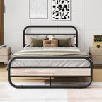Bed Frame with Headboard Oval-Shaped Platform Under-Bed Storage