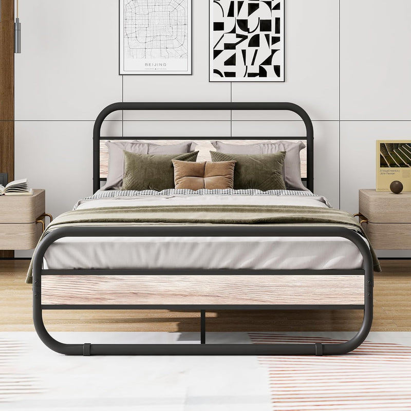 Bed Frame with Headboard Oval-Shaped Platform Under-Bed Storage