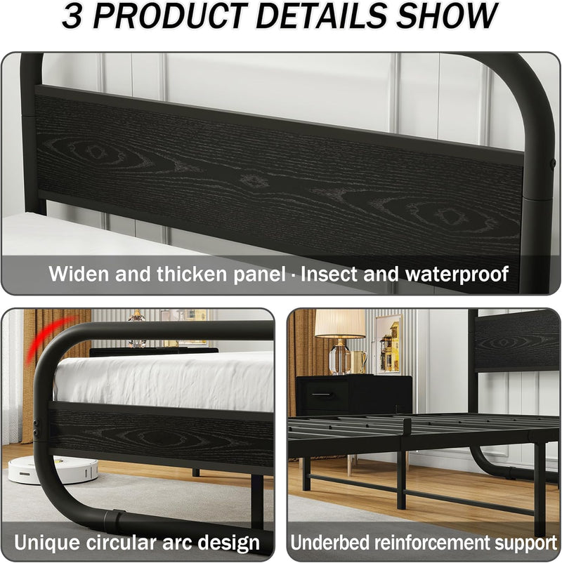 Bed Frame with Headboard Oval-Shaped Platform Under-Bed Storage