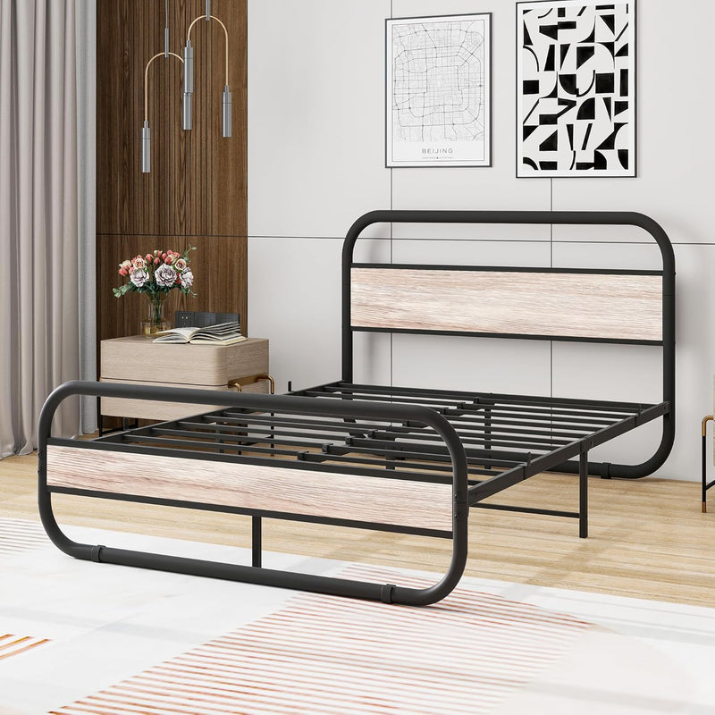 Bed Frame with Headboard Oval-Shaped Platform Under-Bed Storage