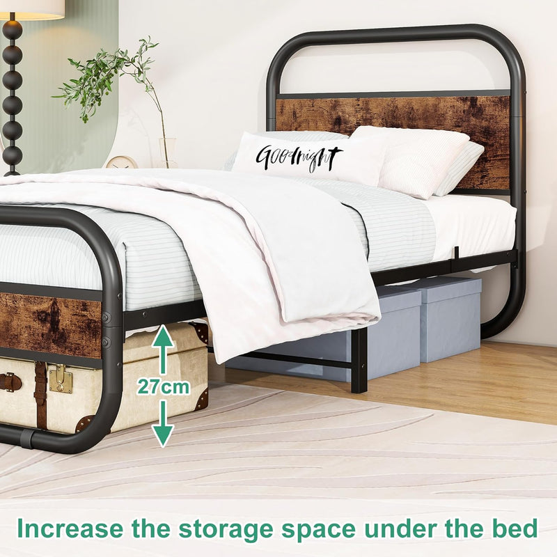 Bed Frame with Headboard Oval-Shaped Platform Under-Bed Storage