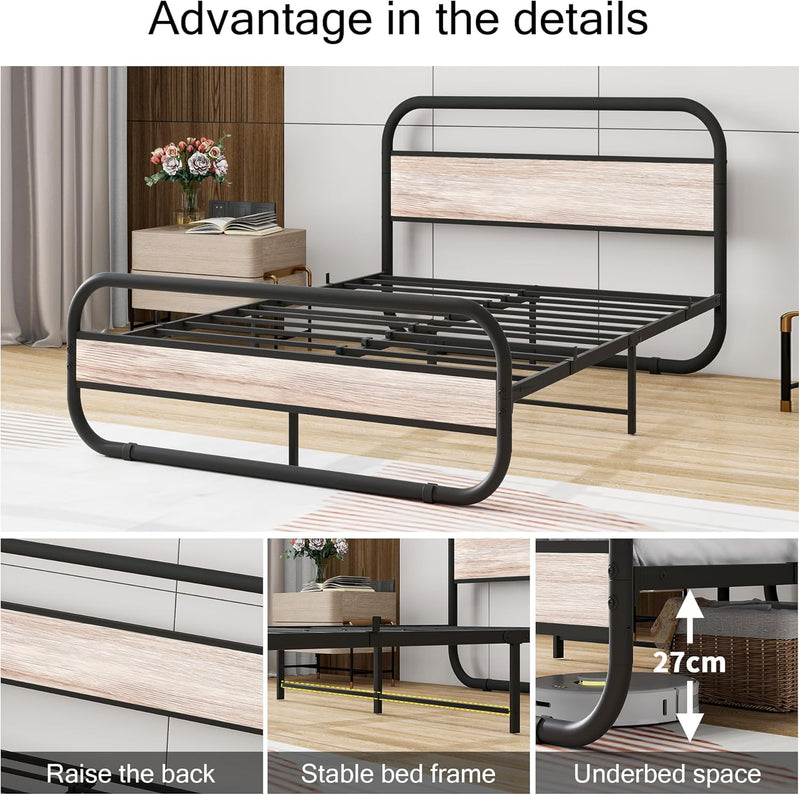 Bed Frame with Headboard Oval-Shaped Platform Under-Bed Storage