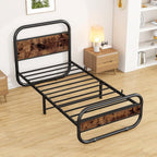 Bed Frame with Headboard Oval-Shaped Platform Under-Bed Storage