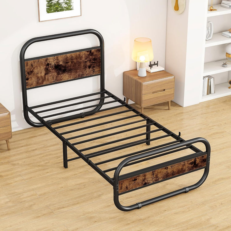 Bed Frame with Headboard Oval-Shaped Platform Under-Bed Storage