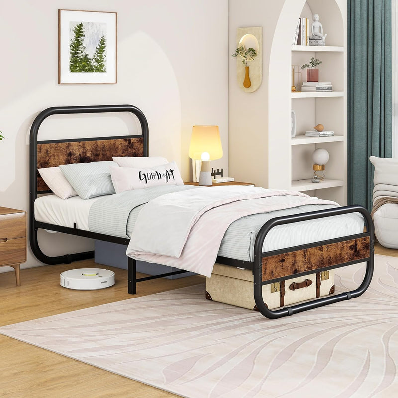Bed Frame with Headboard Oval-Shaped Platform Under-Bed Storage