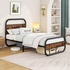 Bed Frame with Headboard Oval-Shaped Platform Under-Bed Storage