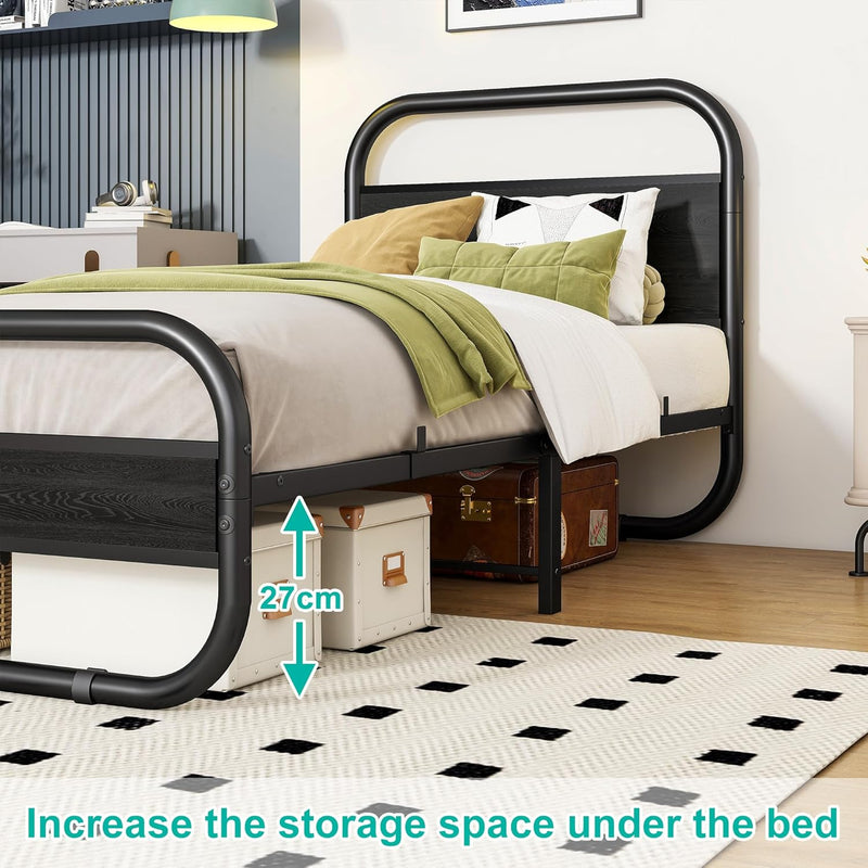 Bed Frame with Headboard Oval-Shaped Platform Under-Bed Storage