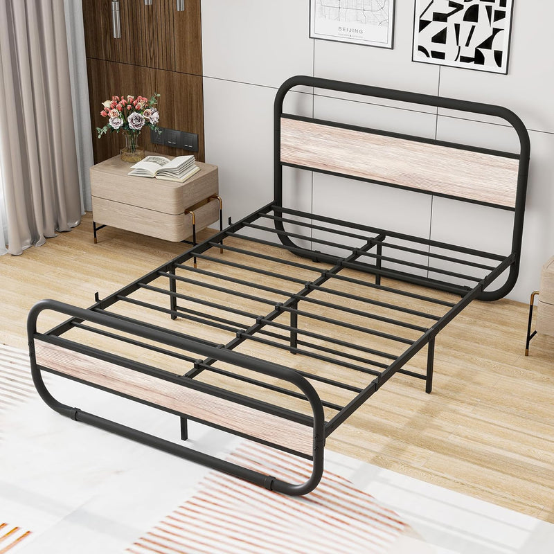 Bed Frame with Headboard Oval-Shaped Platform Under-Bed Storage