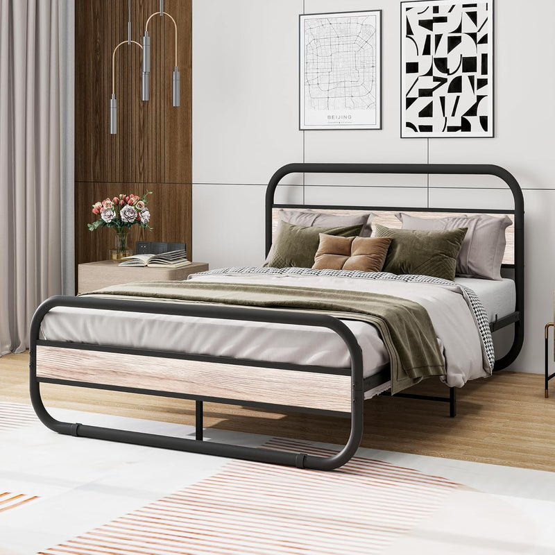 Bed Frame with Headboard Oval-Shaped Platform Under-Bed Storage