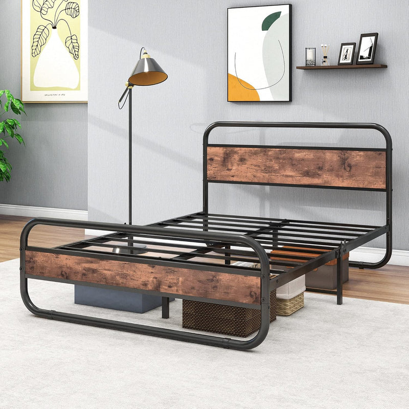 Bed Frame with Headboard Oval-Shaped Platform Under-Bed Storage