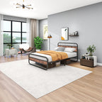Bed Frame with Headboard Oval-Shaped Platform Under-Bed Storage