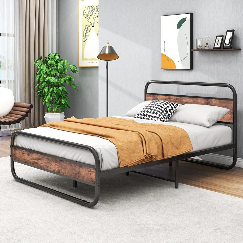 Bed Frame with Headboard Oval-Shaped Platform Under-Bed Storage