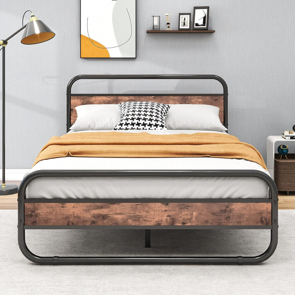 Bed Frame with Headboard Oval-Shaped Platform Under-Bed Storage