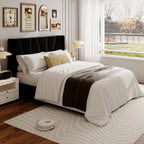 Bed Frame with Headboard Velvet Geometric Tufted Upholstered