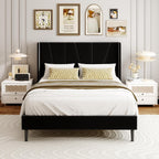 Bed Frame with Headboard Velvet Geometric Tufted Upholstered