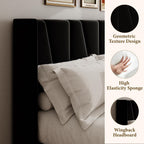 Bed Frame with Headboard Velvet Geometric Tufted Upholstered