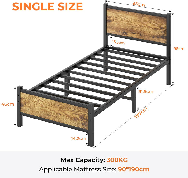 Bed Frame with Heavy Duty Metal Slats Support