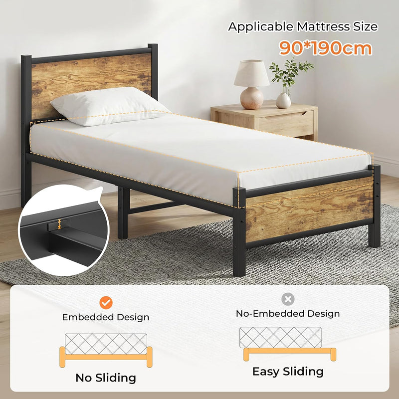 Bed Frame with Heavy Duty Metal Slats Support