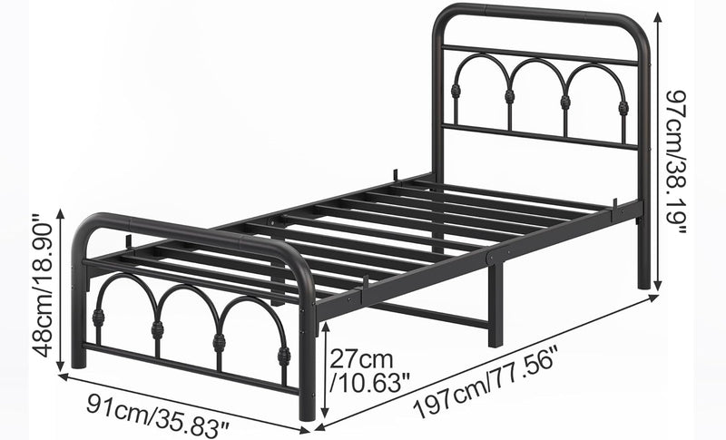 Bed Frame with High Headboard and Footboard Vintage